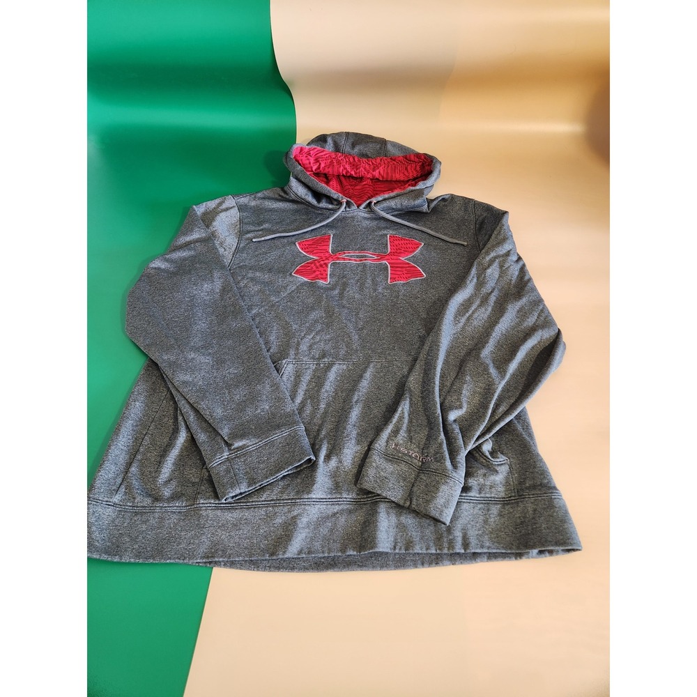 Under Armour Storm Hoodie Mens Large Gray Red Loose Fit Pullover Sweatshirt
